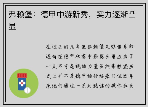 弗赖堡：德甲中游新秀，实力逐渐凸显